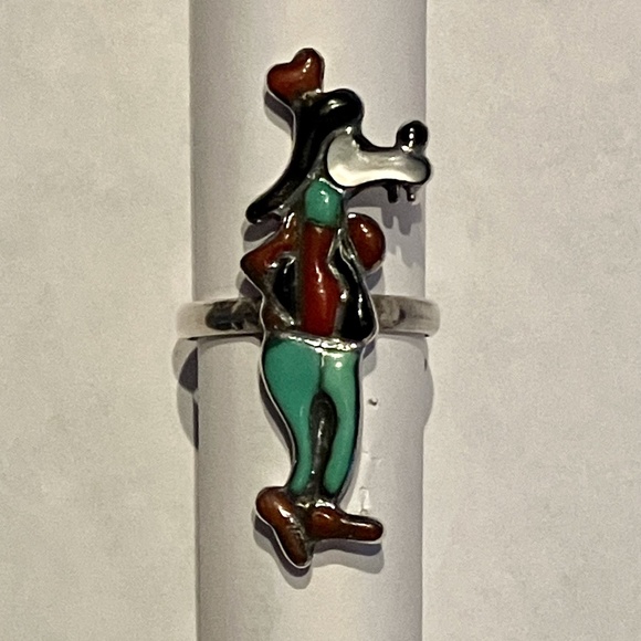 Vintage Native American Zuni Sterling Silver Cartoon Ring Goofy Disney Dog - Picture 1 of 4